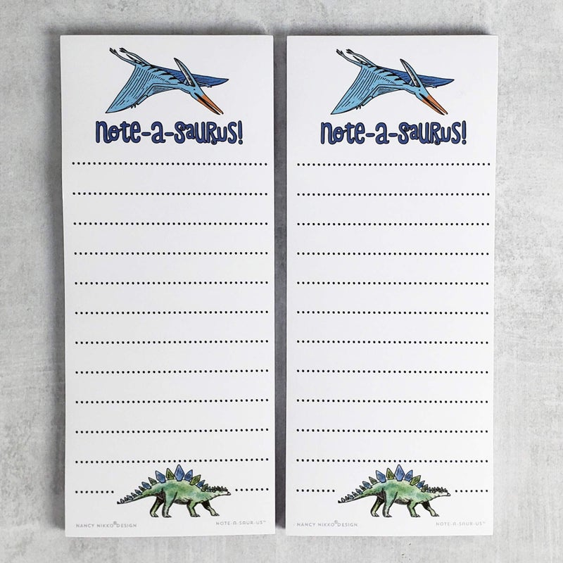 Nancy Nikko Dinosaur (Colorful) Refrigerator Notepads, NOTE-A-SAURUS - Set of 2 Pads - Notes, To Do List, Grocery List - Image 1